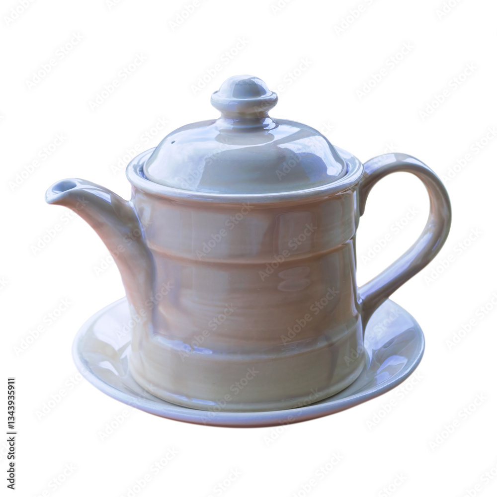 Fototapeta premium Beige porcelain teapot isolate on white background