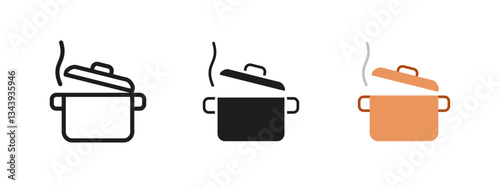 Cooking pot icon. Steaming pot with an open lid vector illustration. Kitchen and cookware symbol. Food preparation and boiling concept. Home and restaurant meal-making pictogram.