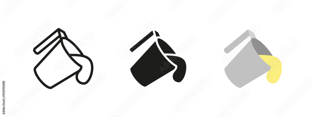 Bucket with spilled paint icon. Vector illustration of liquid dripping from a container. Concept of renovation, household chores and painting tools. Bucket with spilled paint icon. Vector illustration of liquid dripping from a container. Concept of renovation, household chores and painting tools.