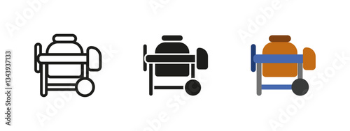 Cement mixer icon. Construction and industrial equipment vector illustration. Used for mixing concrete on building sites. Essential machine for contractors, road work and heavy-duty engineering.
