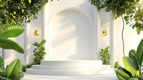 Warm background with small podium, park, plants, 단상, 포디움 01	
