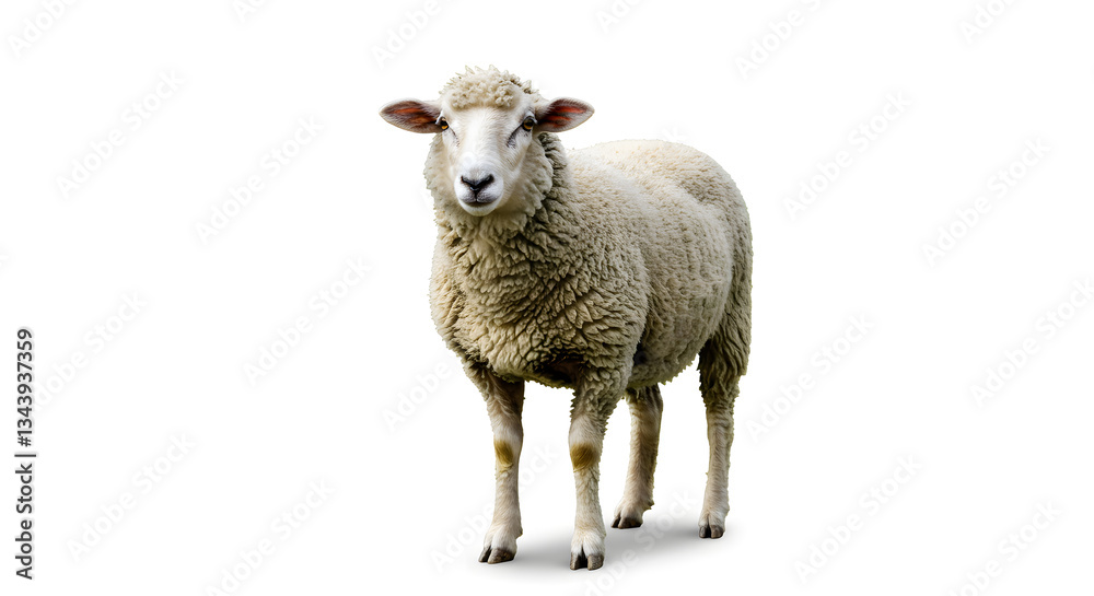 Fototapeta premium Qurban Sheep for Eid al-Adha – White Sheep Isolated on White Background 
