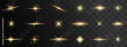 Golden starburst light with sparkles, shimmering flares, and glowing particles. Perfect for festive celebrations, magical moments, abstract effects, and bright decorative vector designs
