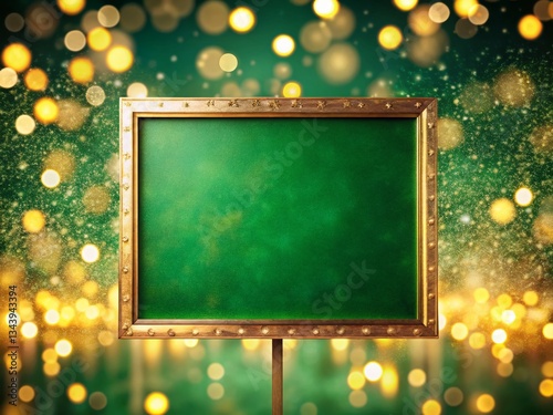 Emerald Green Background with Golden Bokeh Lights – Empty Space for Text - Festive Poster Design