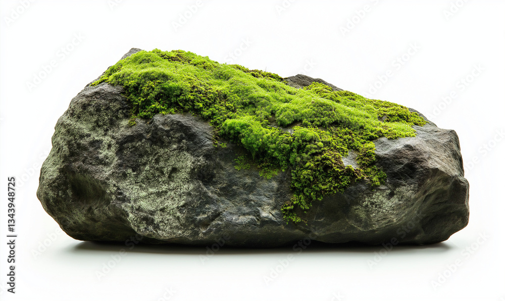 A large piece of moss-covered rock isolated on a white background A large piece of moss-covered rock isolated on a white background