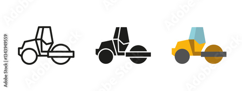 Roller icon. Heavy construction machine vector illustration. Industrial road compactor used for asphalt paving and infrastructure projects. Transport equipment for engineering and pavement repair.