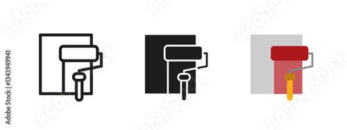 Paint roller icon. Home renovation vector illustration. Decorating and construction tool symbol for wall painting. Interior design pictogram. DIY home improvement and repair concept.