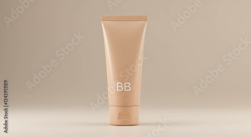 BB cream tube against a minimalistic beige background  