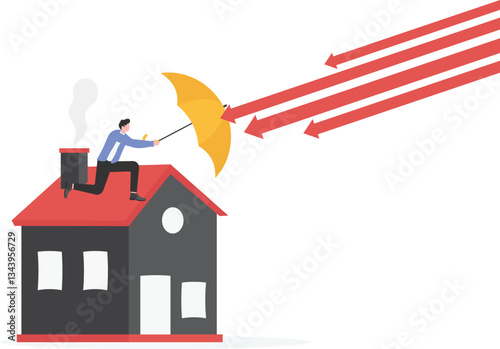 An illustration of homeowners struggling to manage mortgage debt during an economic recession. The visual captures resilience,

