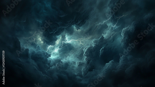 A tranquil ambiance is shattered as menacing storm clouds converge, their dark masses swirling with an eerie intensity