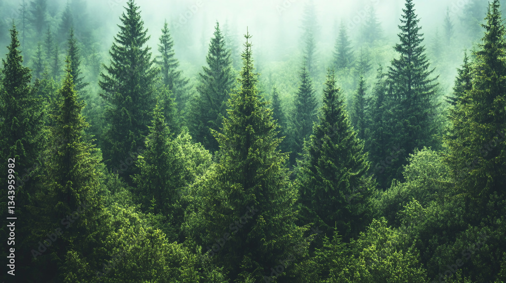 Fototapeta premium A Tranquil Depiction of a Pine Forest – Tall Evergreen Trees Standing Strong in a Serene Environment