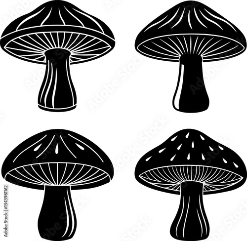 A set of mushroom silhouette vector illustration