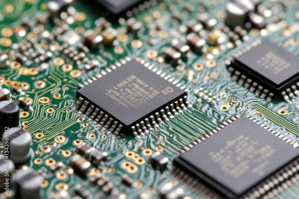 Close-Up View of Microchips on a Green Circuit Board Close-Up View of Microchips on a Green Circuit Board