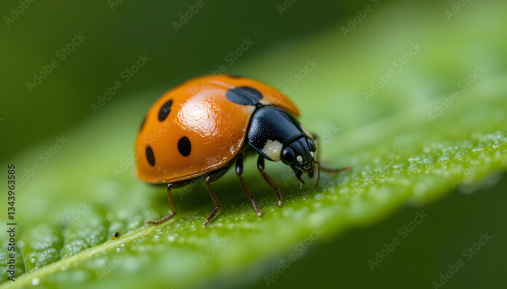 Vibrant ladybug resting on a leaf providing insect macro nature biodiversity close up wildlife garden environment health Vibrant ladybug resting on a leaf providing insect macro nature biodiversity close up wildlife garden environment health