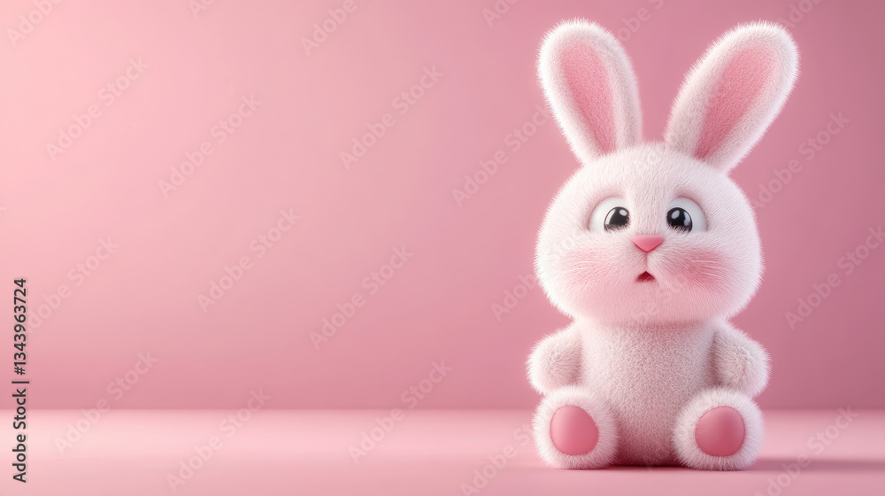 Fototapeta premium Whimsical rabbit character studio setting digital art soft color palette front view cute concept for children’s illustration
