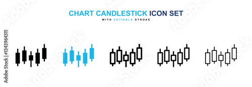 Chart candlestick icons graphics set in black and blue colors