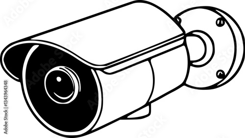 Monochrome home security camera illustration black and white surveillance protection system line art vector graphic minimalistic design