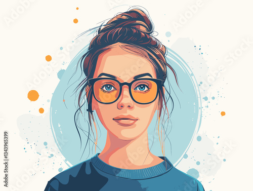 Beautiful young woman with hair in the wind. Vector illustration.