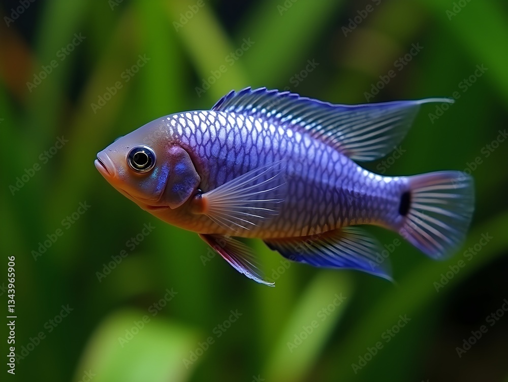 Purple dwarf gourami fish swimming in an aquarium Purple dwarf gourami fish swimming in an aquarium