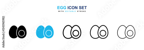 Egg icons graphics set in black and blue colors