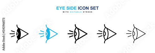 Eye side icons graphics set in black and blue colors