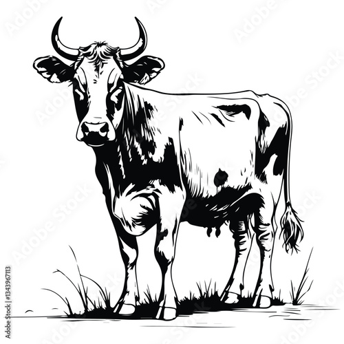 cow full body sketch illustration
