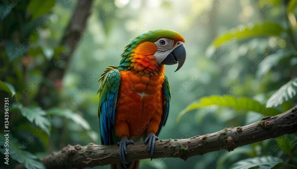 Exotic beauty A vibrant macaw perched in lush tropical rainforest wildlife conservation education and awareness campaigns Exotic beauty A vibrant macaw perched in lush tropical rainforest wildlife conservation education and awareness campaigns