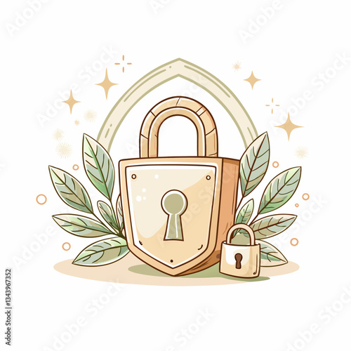 A padlock surrounded by leaves, symbolizing secure access, privacy, data protection, and an eco-friendly approach to security.
