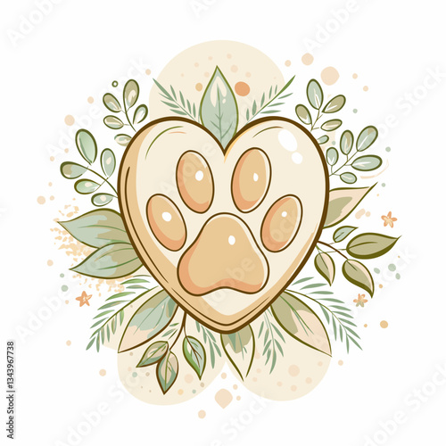 A heart-shaped symbol with a paw print, representing love for pets, animal welfare, adoption, and veterinary services.
