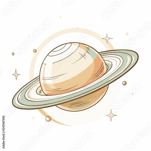A stylized Saturn planet with rings, representing astronomy, solar system exploration, space science, and celestial studies.
