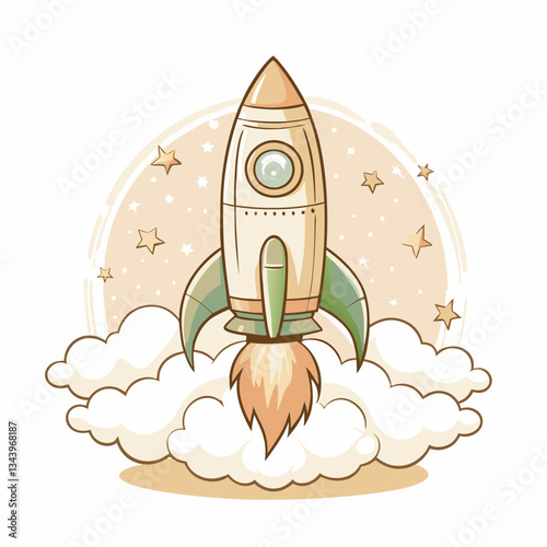 A rocket launching into the sky with smoke, symbolizing space exploration, startup success, ambition, or creative projects taking off.
