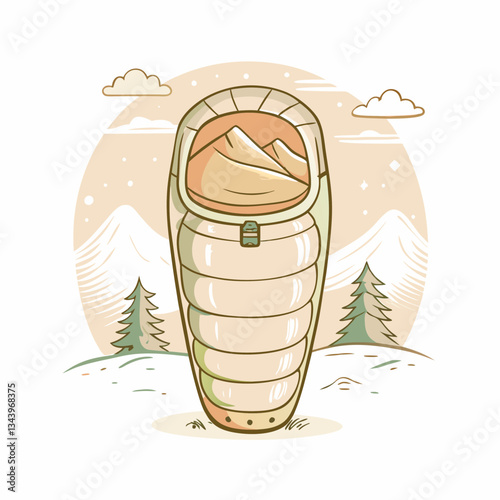 A cozy sleeping bag nestled in a wintry landscape, depicting warmth and comfort in outdoor adventures, ideal for camping gear, winter excursions, and cozy retreats in nature.