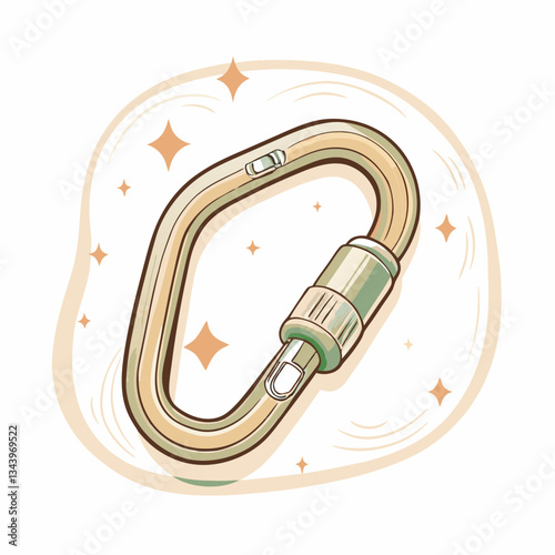 Stylized illustration of a carabiner clip with a sleek design, emphasizing durability and functionality, perfect for outdoor enthusiasts and climbing gear illustrations.