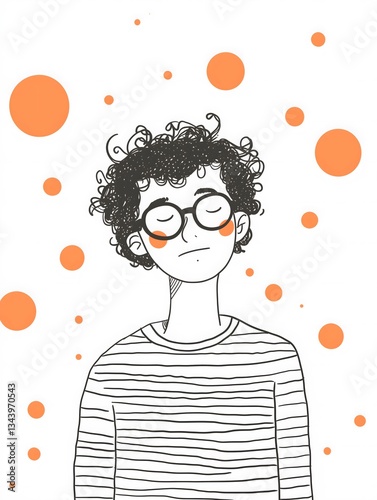 Illustration of a person with curly hair wearing glasses