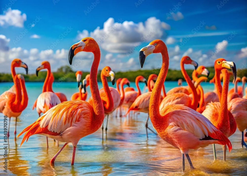 Fototapeta premium Flamingos of Rio Colorado, Mexico: Vibrant Macro Photography