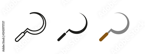 Sickle icon. Curved blade tool vector illustration. Traditional agricultural equipment for harvesting and cutting crops. Farming, gardening and manual reaping concept.