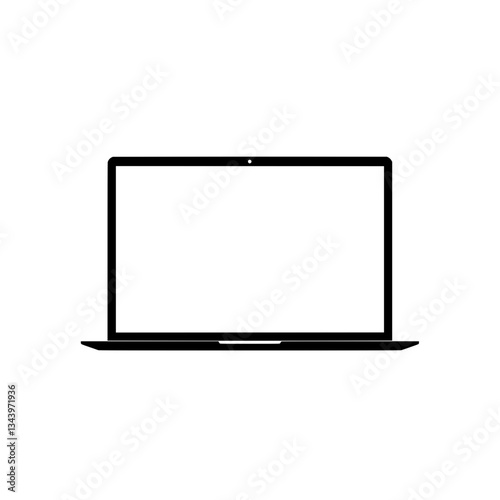 Laptop Computer Illustration: Minimalist illustration of a modern laptop computer with a blank display. The sleek design represents technology, communication, and digital work.