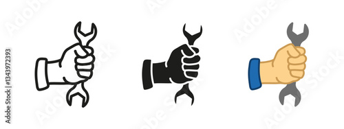 Mechanic icon. Industrial repair vector illustration. Wrench and hand symbol. Maintenance and engineering sign. Construction, fixing and service concept. Industry and craftsmanship pictogram.