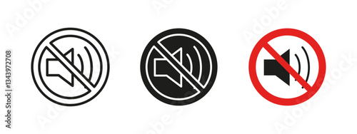 Mute icon. Sound off vector illustration. Volume restriction and audio prohibition symbol. Silence and no speaker sign. Notification control and warning pictogram.