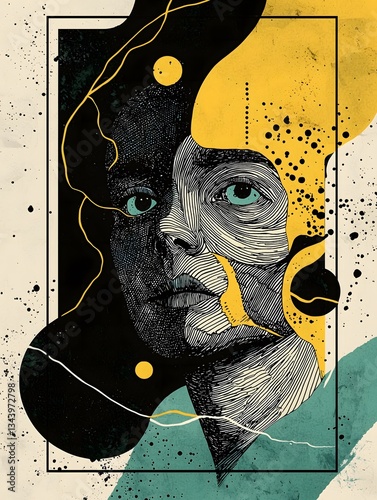 Abstract Portrait with Geometric Shapes and Bold Colors