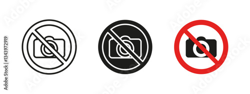 No photography icon. Camera restriction vector illustration. Prohibition sign for photo-taking. Security, privacy and regulation pictogram for restricted areas and warnings.