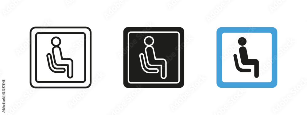 Seat icon. Public seating vector illustration. Symbol indicating a sitting area or waiting zone. Comfort and accessibility sign for transportation hubs, offices and public spaces. Seat icon. Public seating vector illustration. Symbol indicating a sitting area or waiting zone. Comfort and accessibility sign for transportation hubs, offices and public spaces.