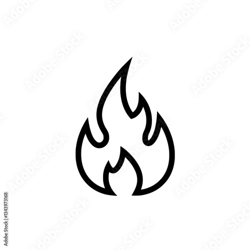 Burning Symbol: A stark black outline of a flame, symbolizing energy, danger, and transformation, rendered in a clean, minimalist style. 