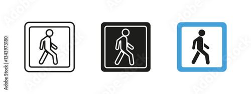 Walking area icon. Pedestrian movement vector illustration. Symbol indicating walking zone and path. Navigation and accessibility sign for urban planning, transportation hubs and public spaces.