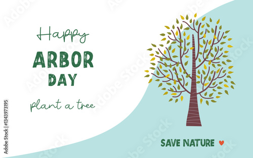Happy Arbor Day Illustration with tree. Flat style vector composition for banner, flyer, poster and social medial template.
