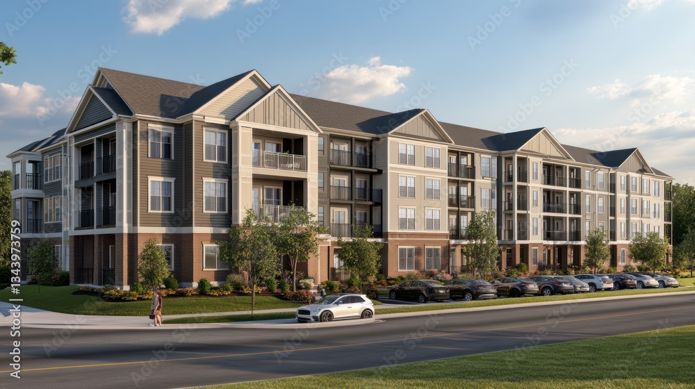 Modern apartment complex showcasing contemporary architectural design elements Modern apartment complex showcasing contemporary architectural design elements