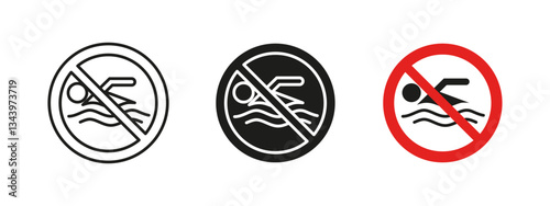 No swimming icon. Water activity prohibition vector illustration. Safety warning sign for restricted swimming areas. Drowning hazard prevention and security regulation pictogram.