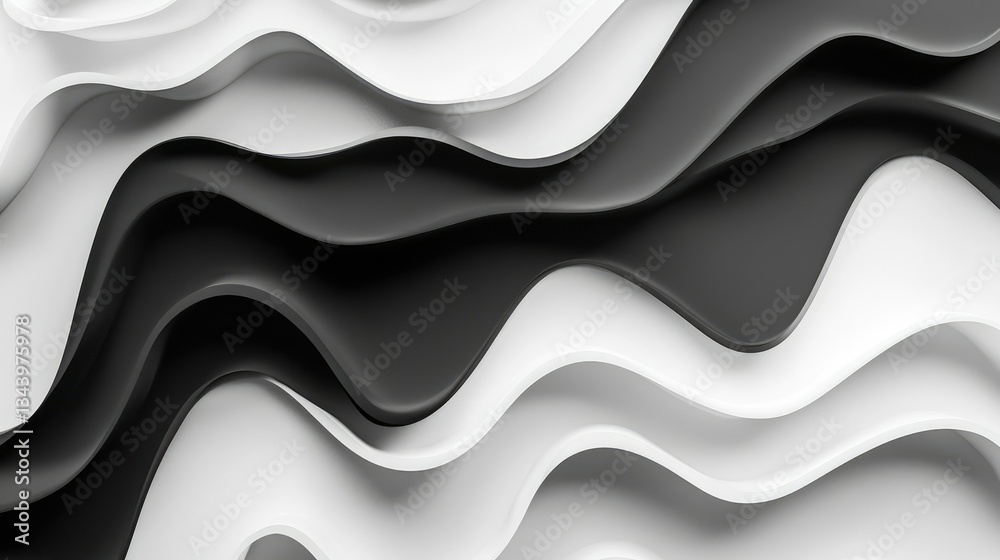 Fototapeta premium High-contrast black and white abstract waves, creating a modern and stylish visual composition.