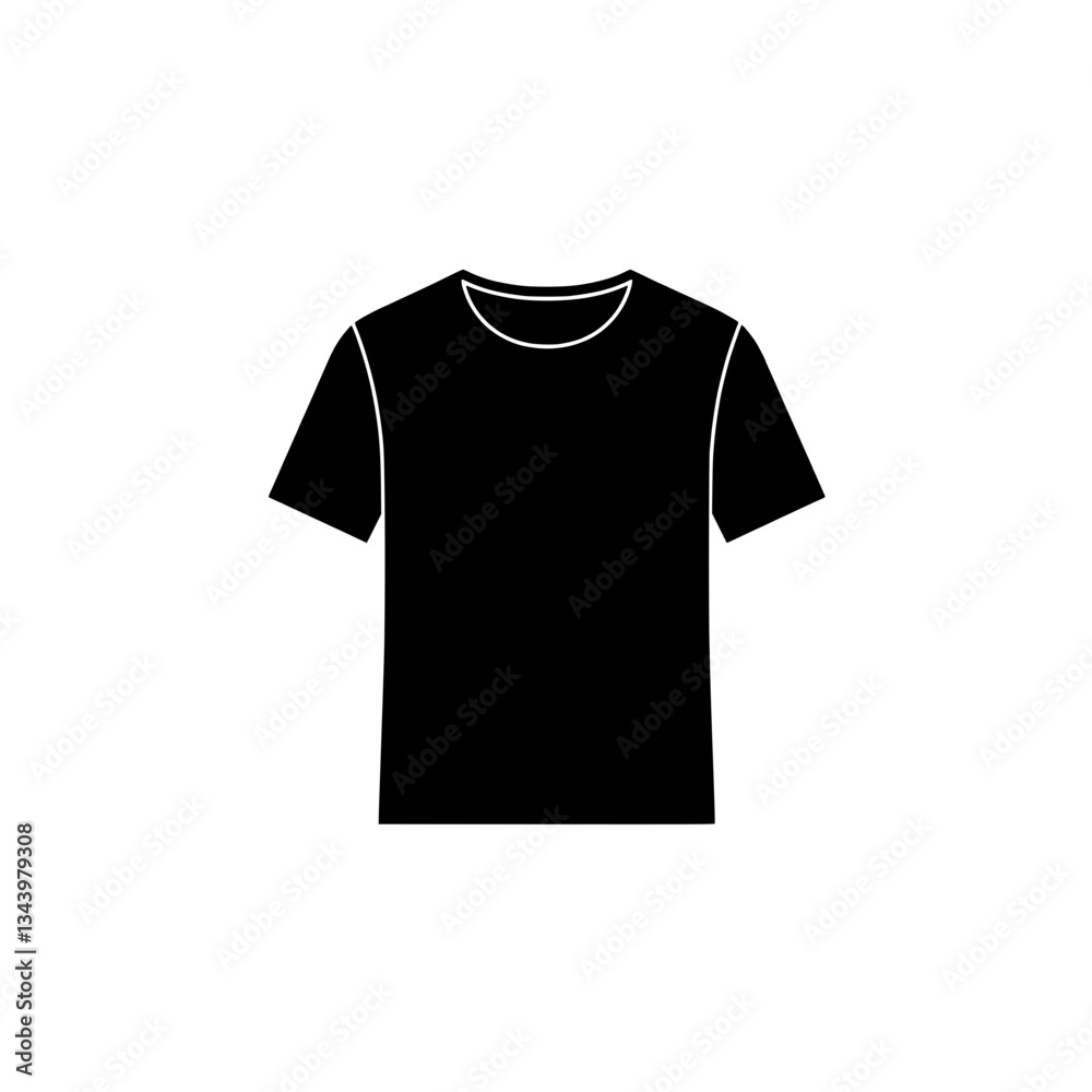 Naklejka premium Minimalist Black T-shirt Silhouette: A simple, yet impactful, silhouette of a classic black t-shirt, representing the essence of casual style and timeless fashion.