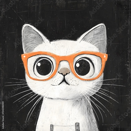 Adorable White Cat Wearing Orange Glasses